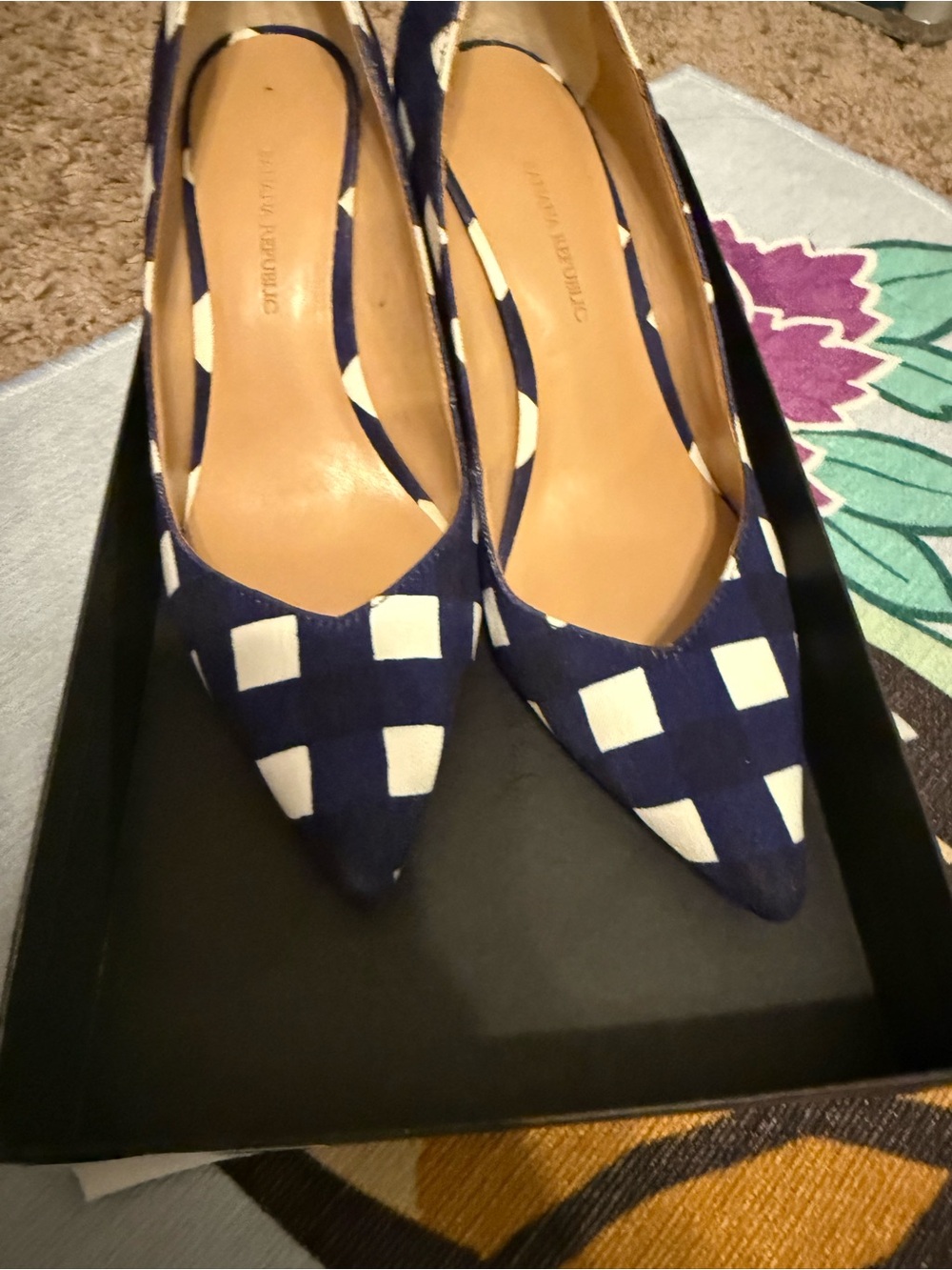 Banana Republic Navy and White Gingham Pointed-Toe Pumps